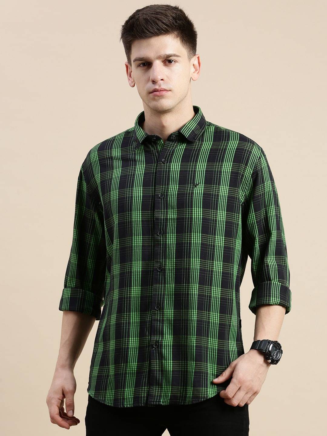     			Showoff Cotton Blend Regular Fit Checks Full Sleeves Men's Casual Shirt - Black ( Pack of 1 )