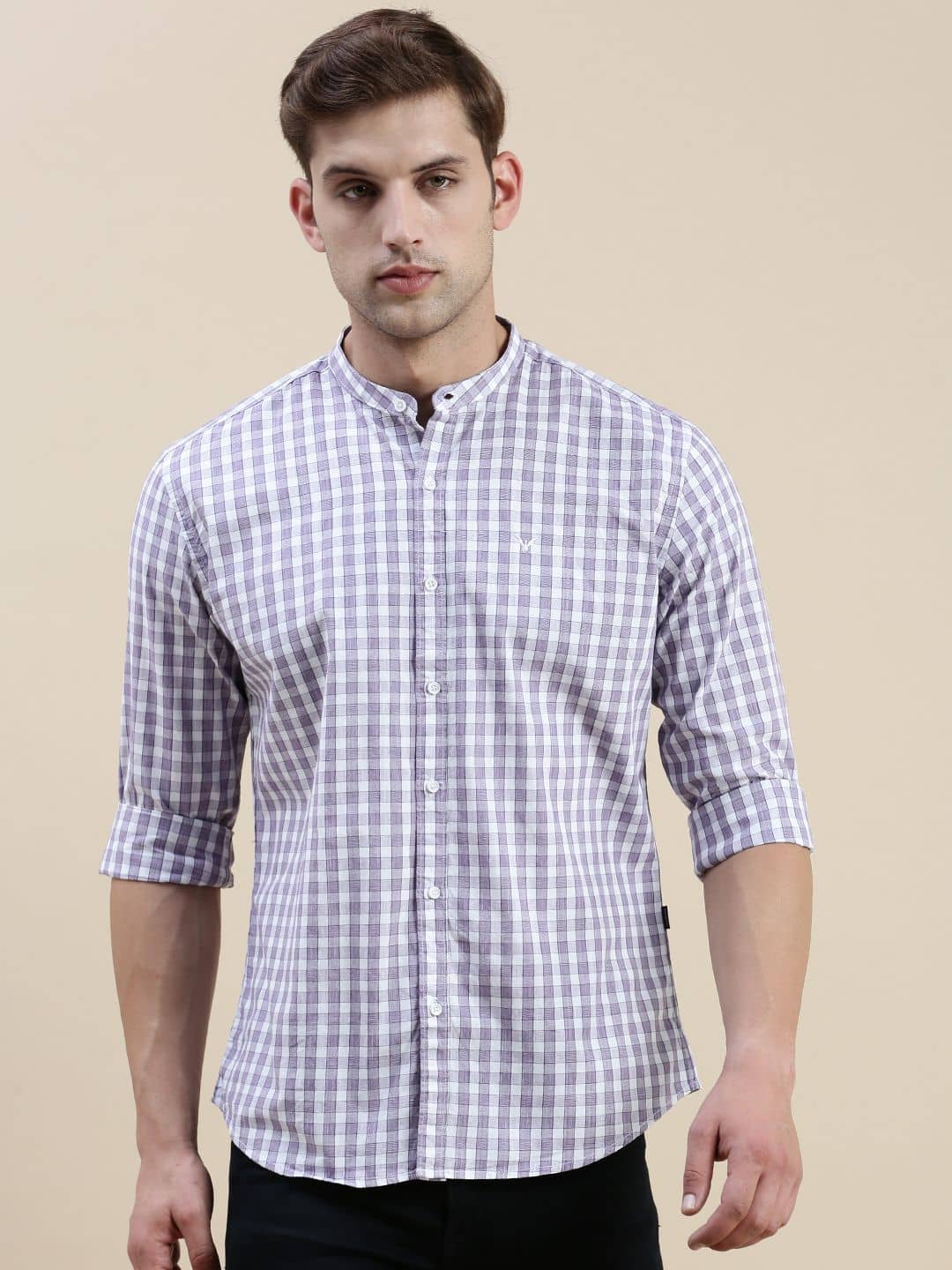 Showoff Cotton Blend Regular Fit Checks Full Sleeves Men's Casual Shirt - Lavender ( Pack of 1 )