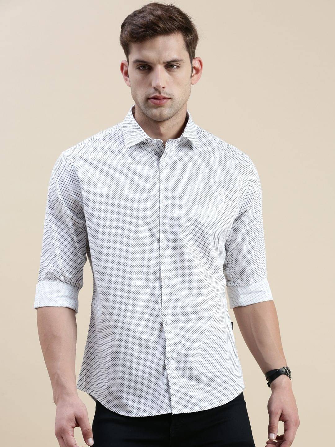 Showoff Cotton Blend Regular Fit Printed Full Sleeves Men's Casual Shirt - White ( Pack of 1 ) Showoff Cotton Blend Regular Fit Printed Full Sleeves Men's Casual Shirt - White ( Pack of 1 )