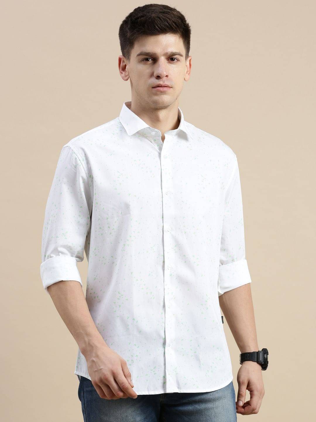 Showoff Cotton Blend Regular Fit Printed Full Sleeves Men's Casual Shirt - White ( Pack of 1 ) Showoff Cotton Blend Regular Fit Printed Full Sleeves Men's Casual Shirt - White ( Pack of 1 )