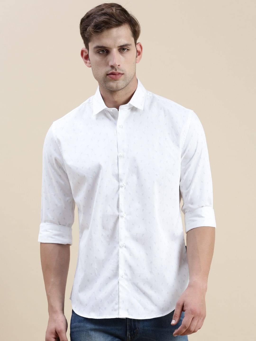 Showoff Cotton Blend Regular Fit Printed Full Sleeves Men's Casual Shirt - White ( Pack of 1 ) Showoff Cotton Blend Regular Fit Printed Full Sleeves Men's Casual Shirt - White ( Pack of 1 )