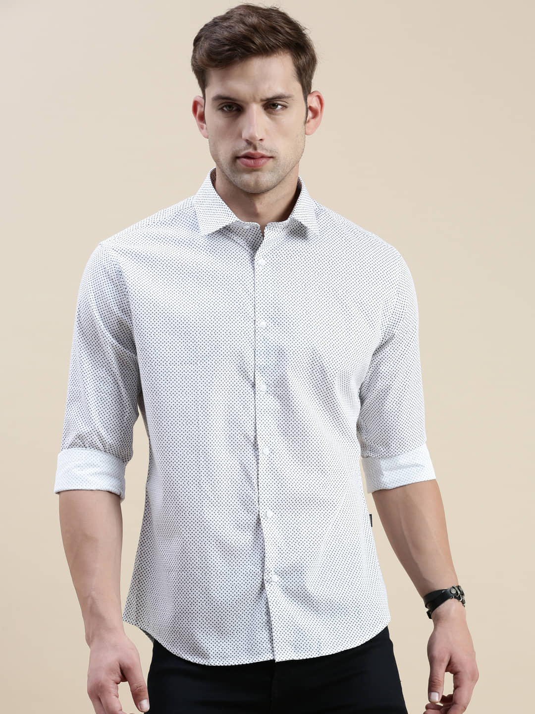 Showoff Cotton Blend Regular Fit Printed Full Sleeves Men's Casual Shirt - White ( Pack of 1 )