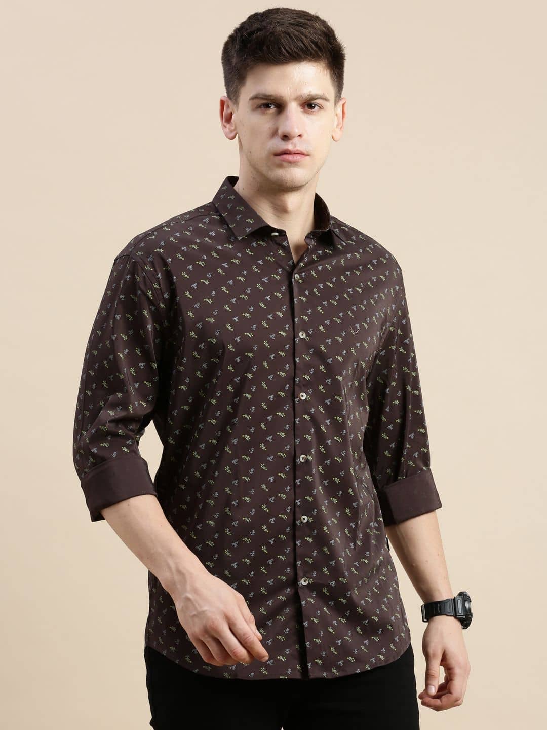 Showoff Cotton Blend Regular Fit Printed Full Sleeves Men's Casual Shirt - Coffee ( Pack of 1 )