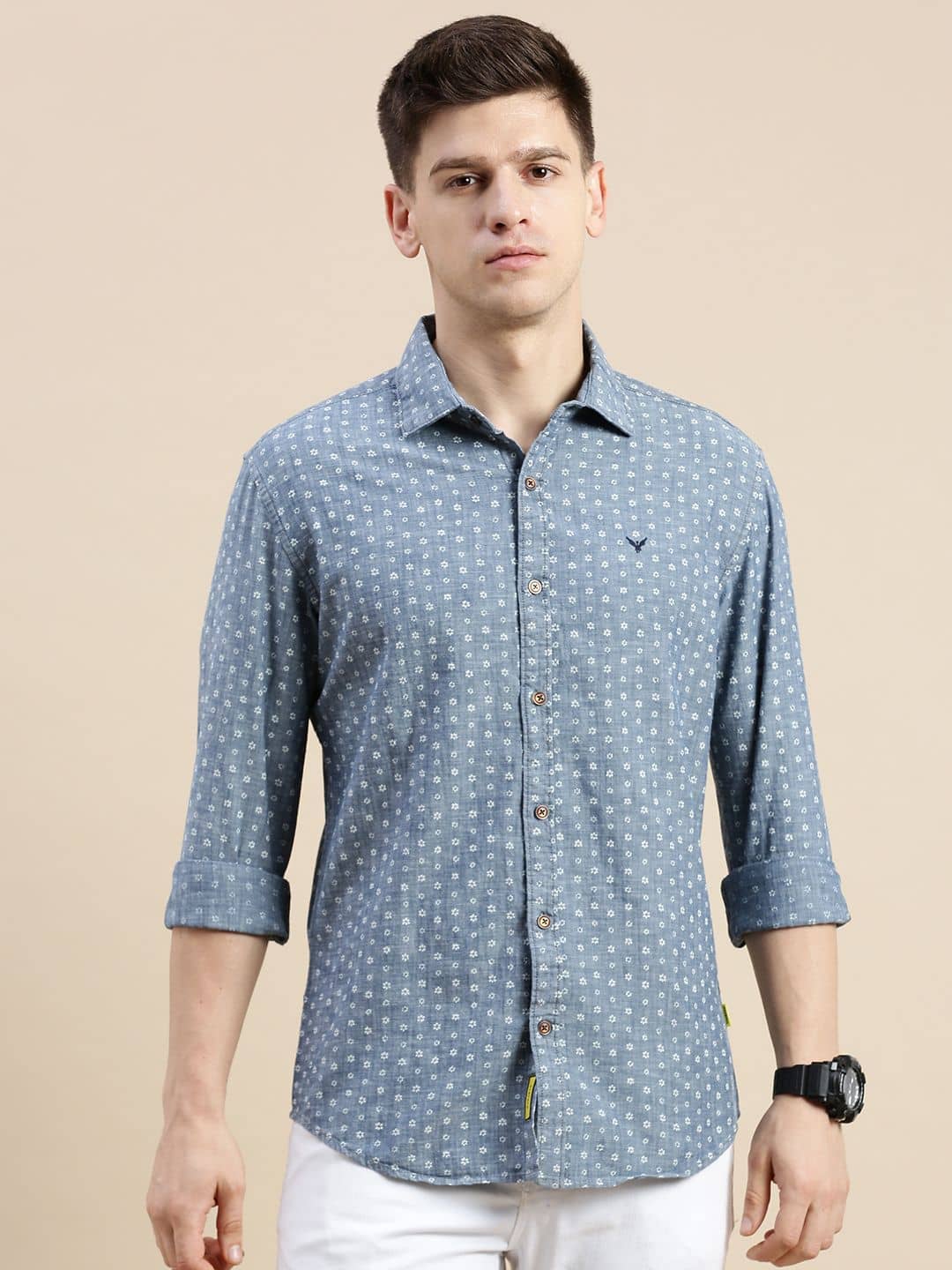 Showoff Cotton Blend Regular Fit Printed Full Sleeves Men's Casual Shirt - Blue ( Pack of 1 )