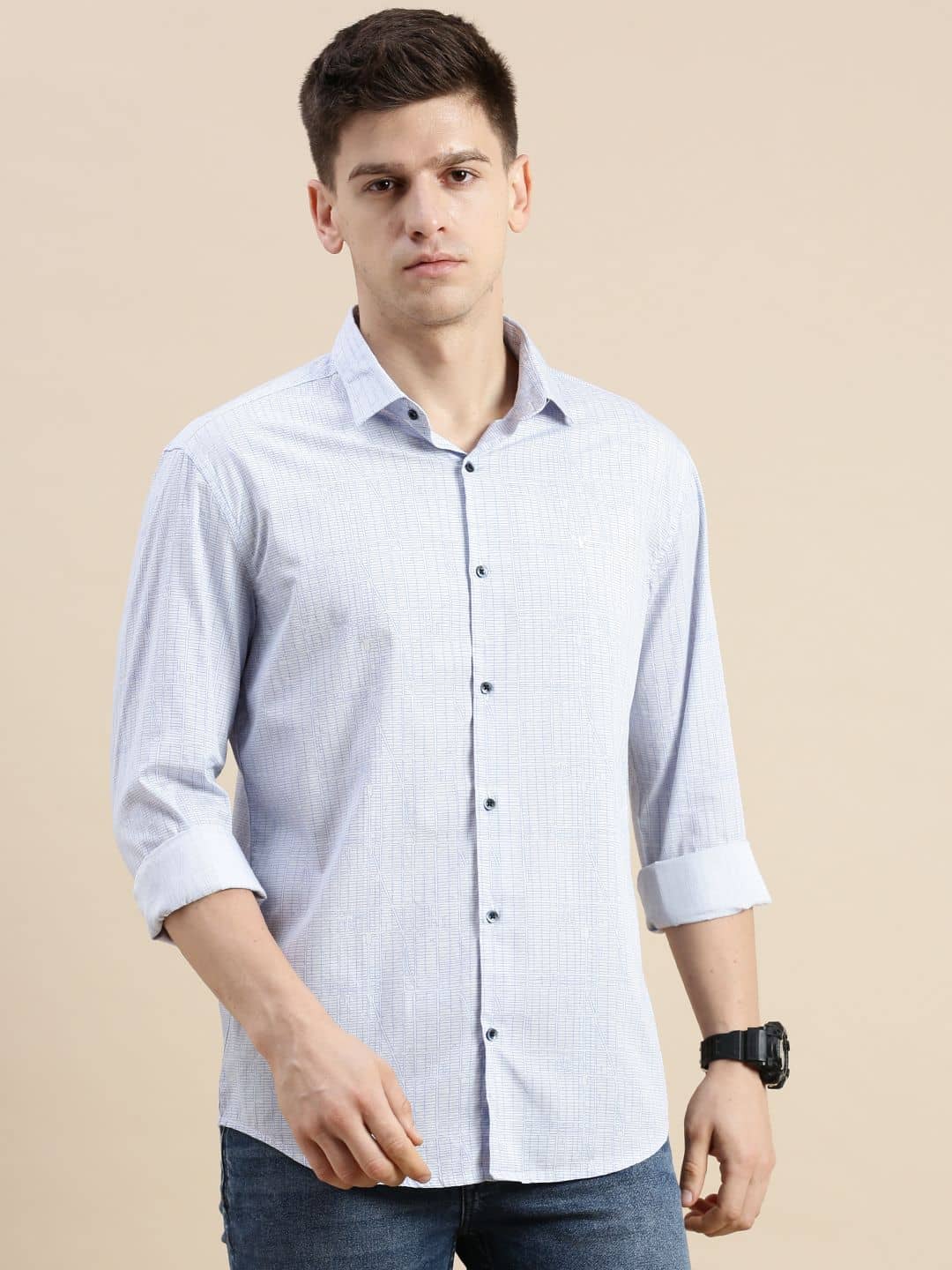 Showoff Cotton Blend Regular Fit Printed Full Sleeves Men's Casual Shirt - Blue ( Pack of 1 )