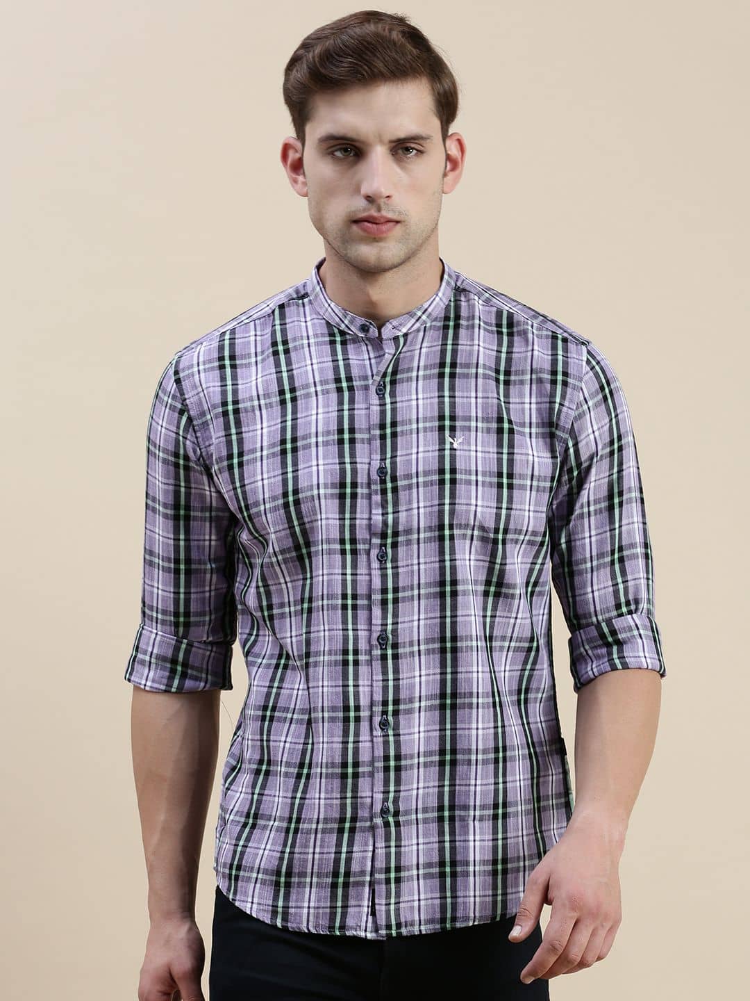 Showoff Cotton Blend Regular Fit Checks Full Sleeves Men's Casual Shirt - Lavender ( Pack of 1 )