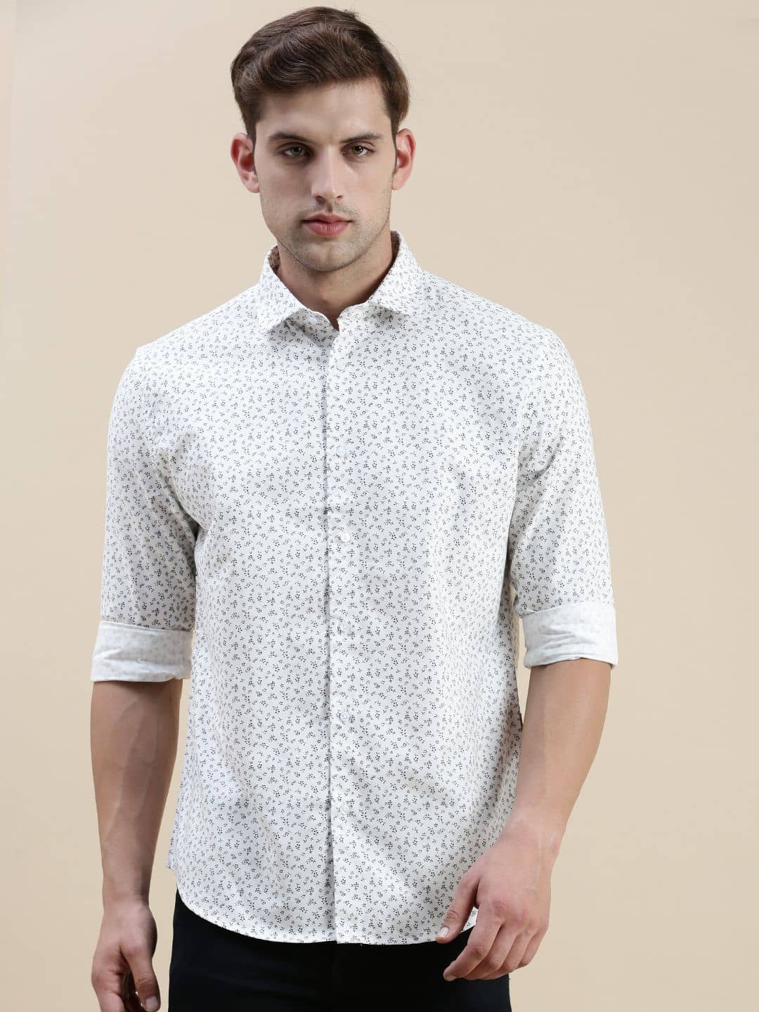 Showoff Cotton Blend Regular Fit Printed Full Sleeves Men's Casual Shirt - White ( Pack of 1 )