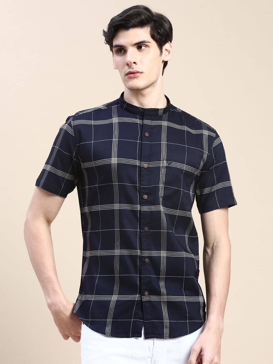 Showoff Cotton Blend Regular Fit Checks Half Sleeves Men's Casual Shirt - Navy Blue ( Pack of 1 ) Showoff Cotton Blend Regular Fit Checks Half Sleeves Men's Casual Shirt - Navy Blue ( Pack of 1 )