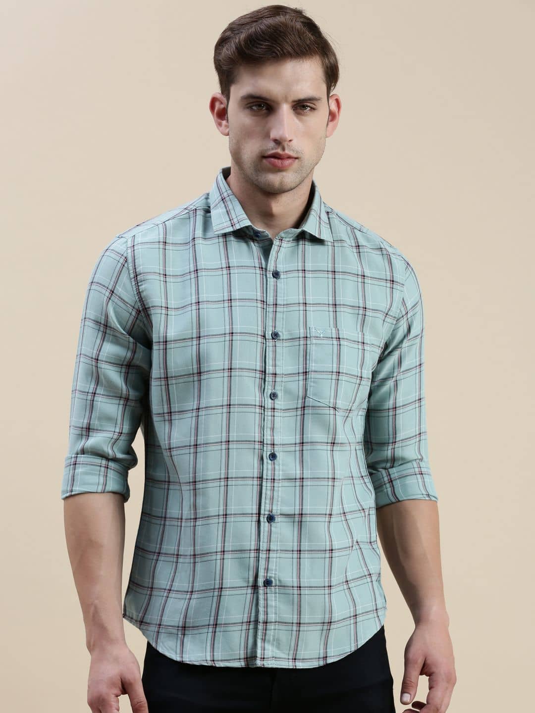 Showoff Cotton Blend Regular Fit Checks Full Sleeves Men's Casual Shirt - Sea Green ( Pack of 1 )