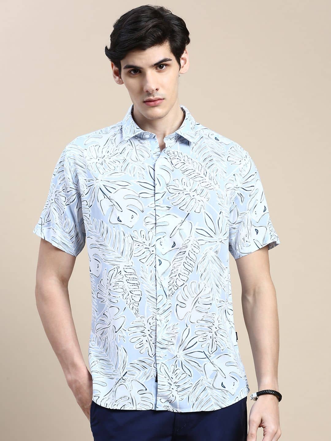 Showoff Cotton Blend Regular Fit Printed Half Sleeves Men's Casual Shirt - Blue ( Pack of 1 )