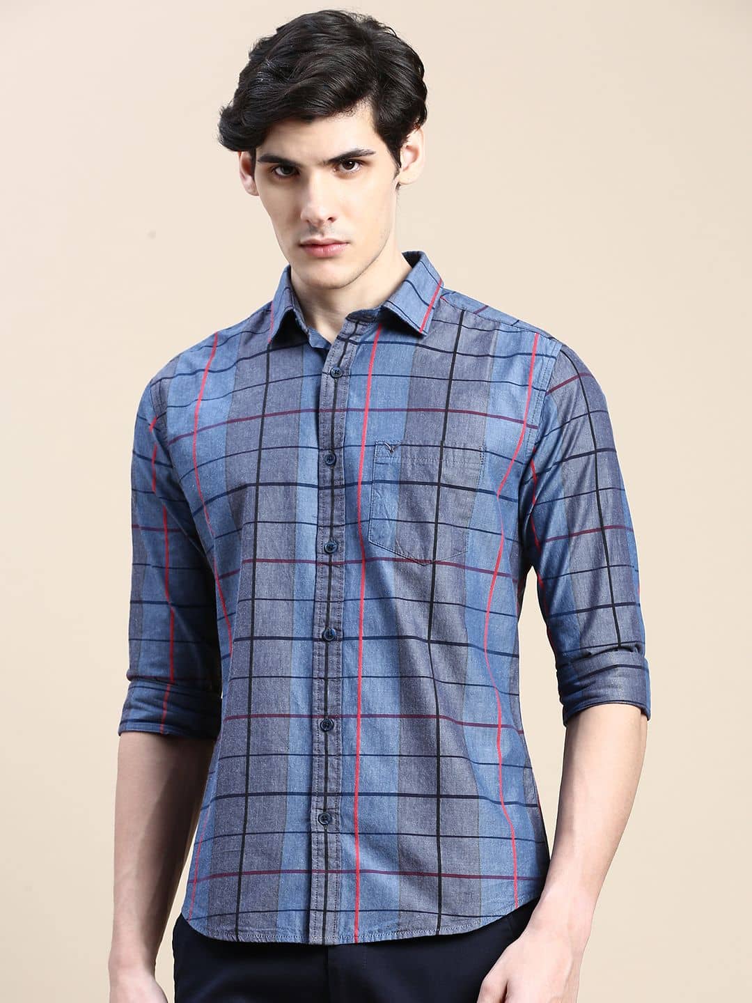 Showoff Cotton Blend Regular Fit Checks Full Sleeves Men's Casual Shirt - Grey ( Pack of 1 )