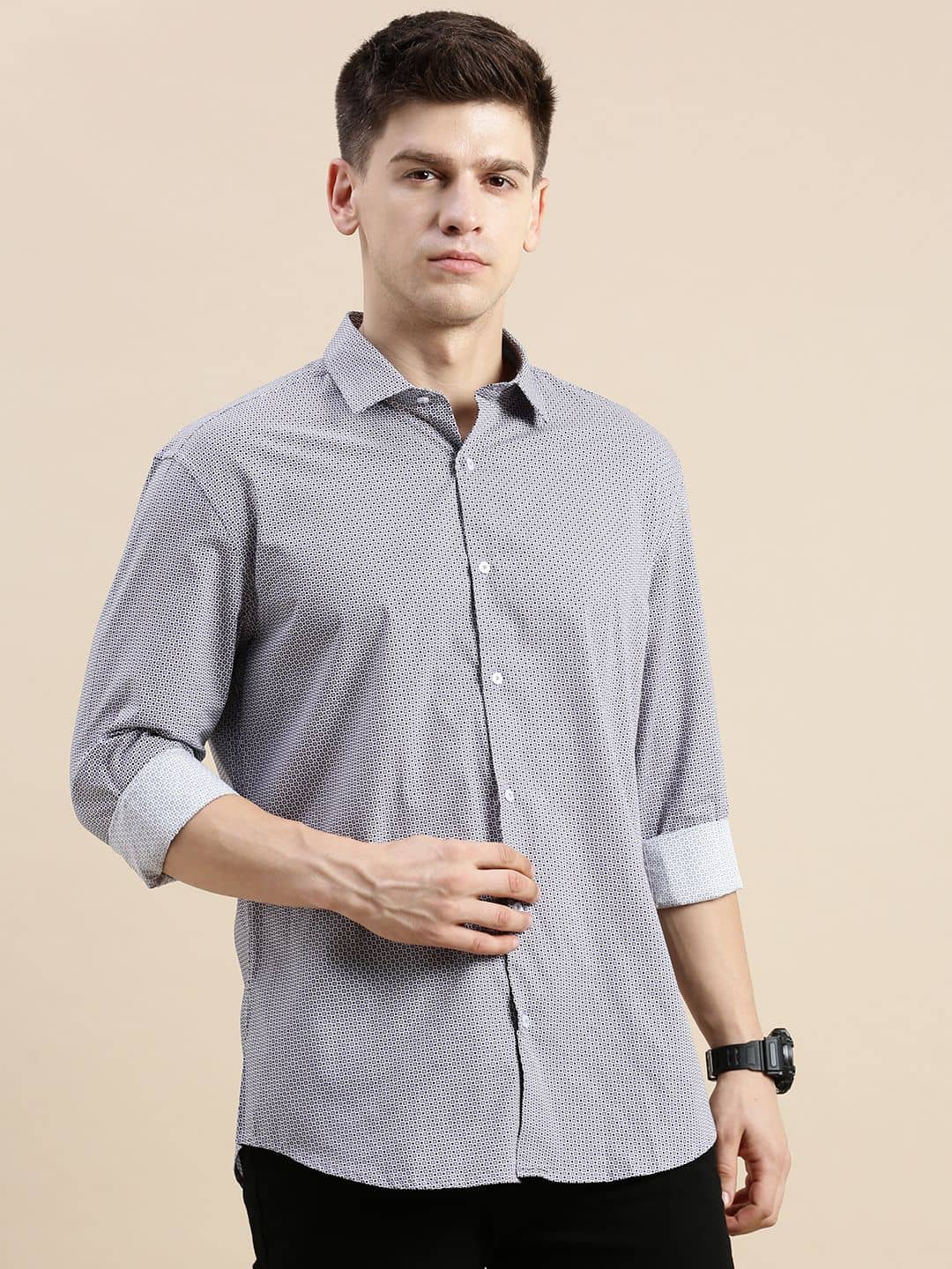 Showoff Cotton Blend Regular Fit Printed Full Sleeves Men's Casual Shirt - Lavender ( Pack of 1 )
