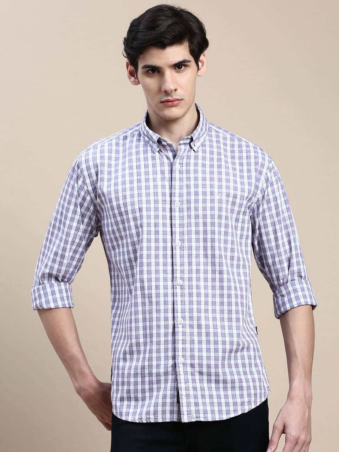 Showoff Cotton Blend Regular Fit Checks Full Sleeves Men's Casual Shirt - Purple ( Pack of 1 ) Showoff Cotton Blend Regular Fit Checks Full Sleeves Men's Casual Shirt - Purple ( Pack of 1 )