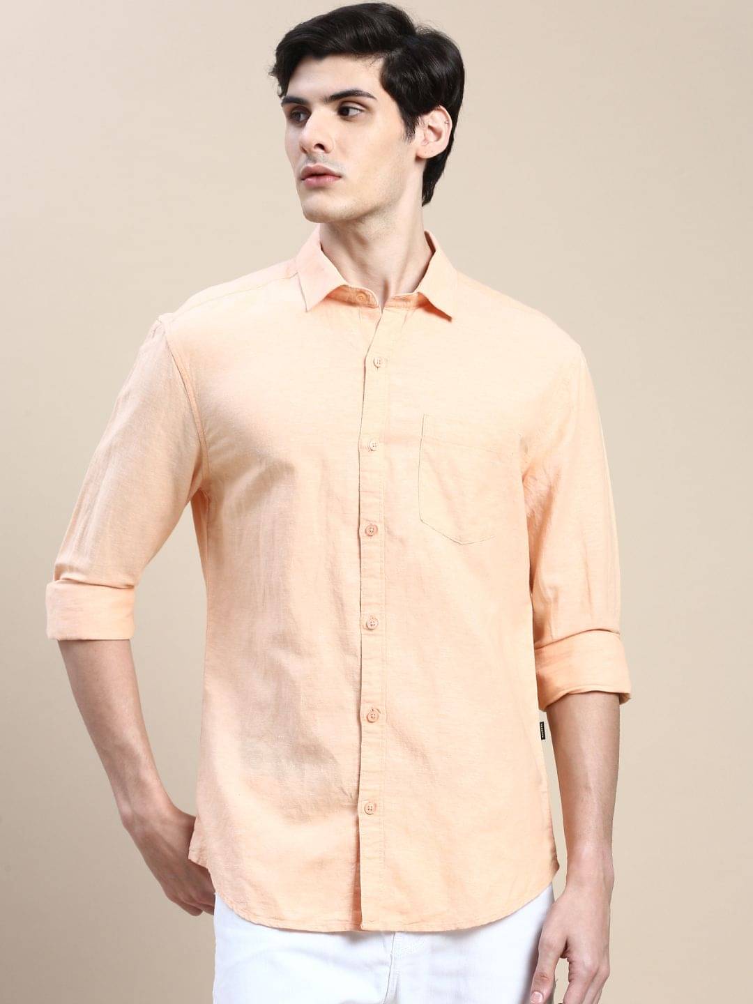 Showoff Cotton Blend Regular Fit Solids Full Sleeves Men's Casual Shirt - Orange ( Pack of 1 ) Showoff Cotton Blend Regular Fit Solids Full Sleeves Men's Casual Shirt - Orange ( Pack of 1 )
