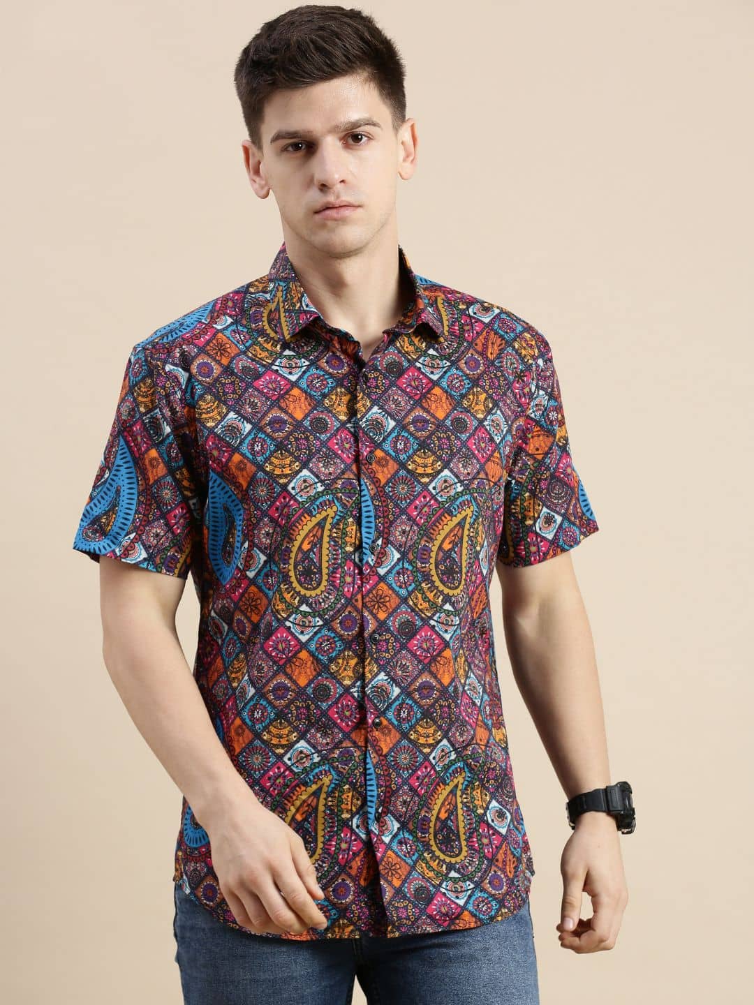 Showoff Satin Regular Fit Printed Half Sleeves Men's Casual Shirt - Multi ( Pack of 1 )