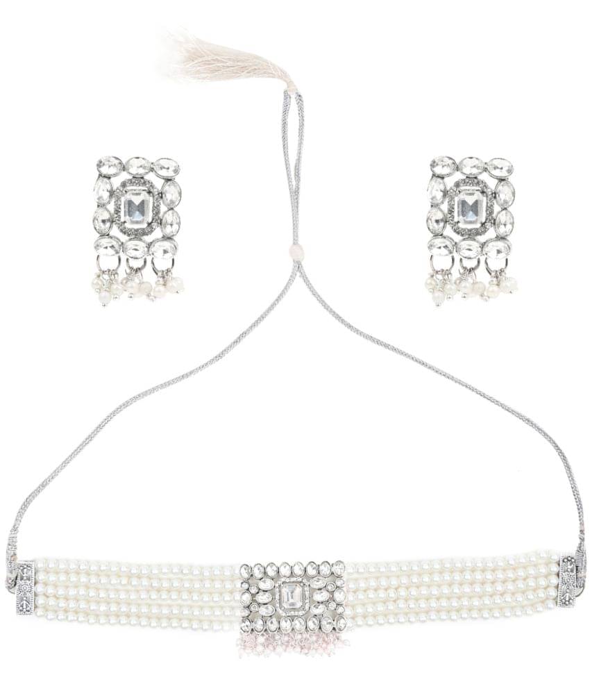     			Sunhari Jewels - Off White Brass Necklace Set ( Pack of 1 )