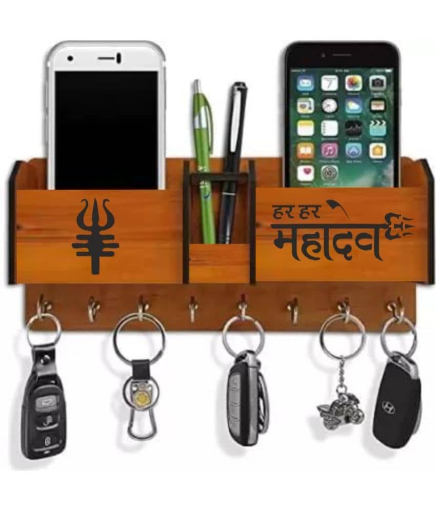 Wooden Key Holder Stand, Mobile Stand, 8 key hanging, 2 Mobile Charging Compartment,  key stand, key holder Brown - Stationery | Buy online on ZillyBuy