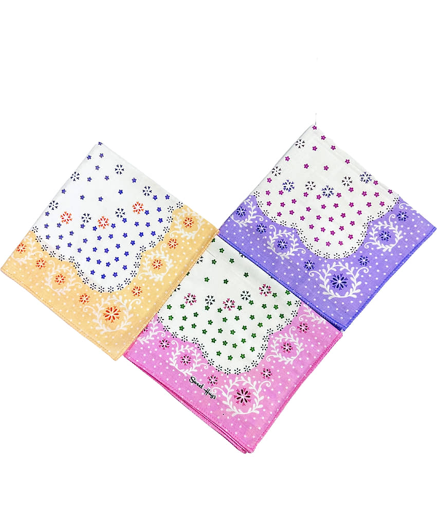 royal mart Premium Cotton Handkerchief 11*11 – Soft Prints for Women/Girl/Design Will Vary Multicolor Handkerchief (Pack of 3)