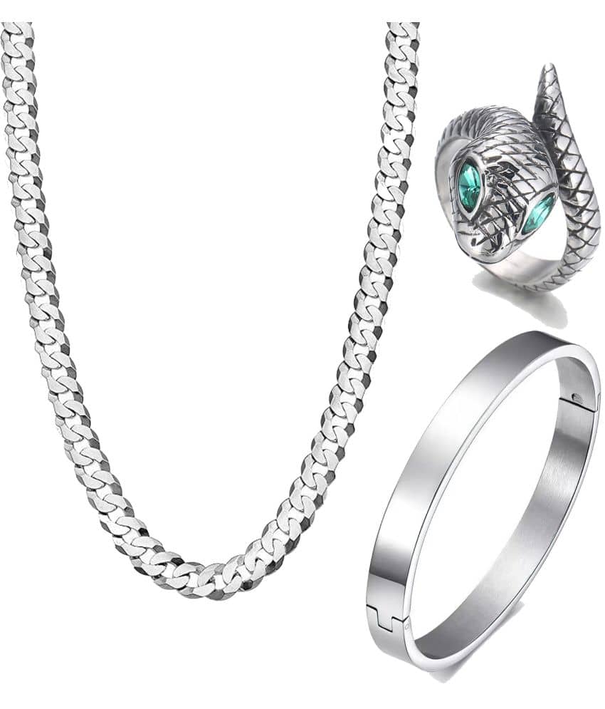 FASHION FRILL - Silver Plated Stainless Steel Chain ( Pack of 3 )
