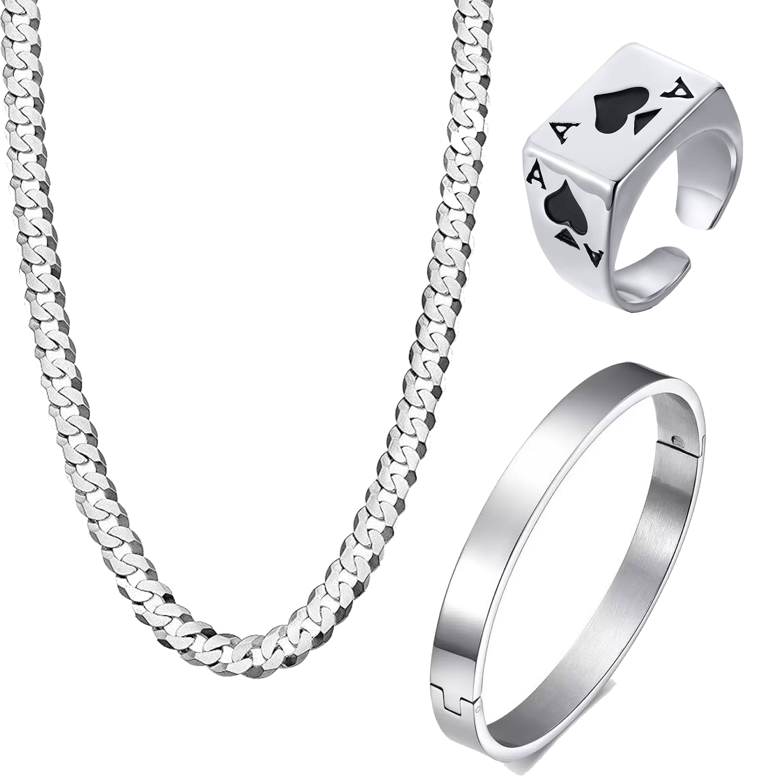 FASHION FRILL - Silver Plated Stainless Steel Chain ( Pack of 3 )