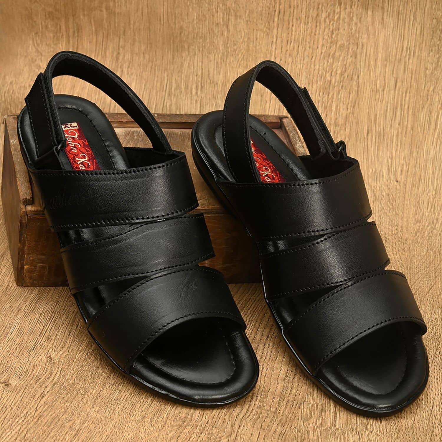 John Karsun Black Leather Sandals