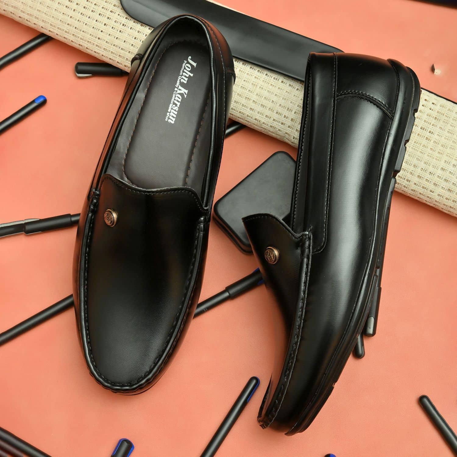 John Karsun - Black Men's Slip on loafers - Formal Shoes | Buy online on ZillyBuy