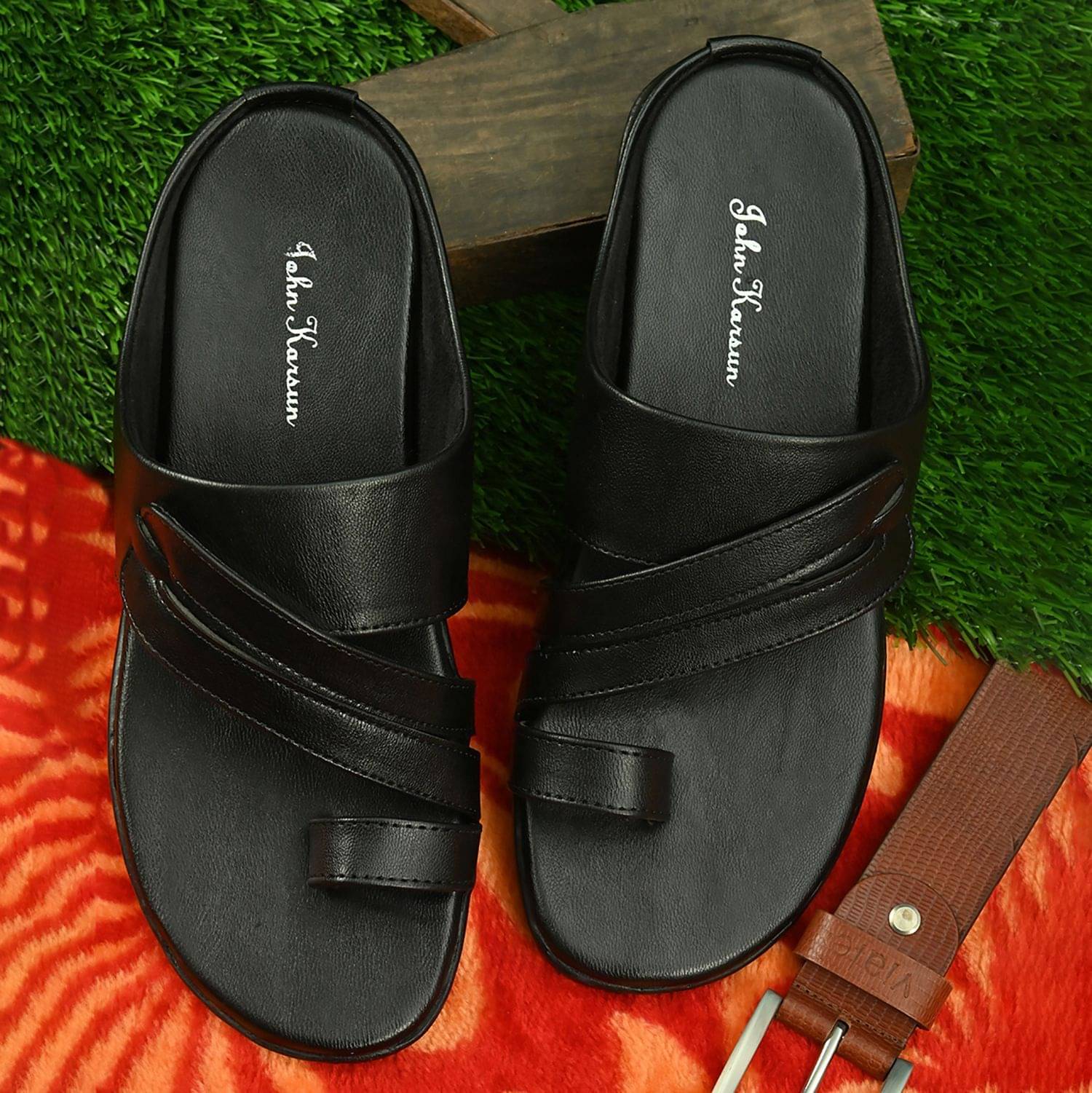     			John Karsun - Black Men's Leather Slipper