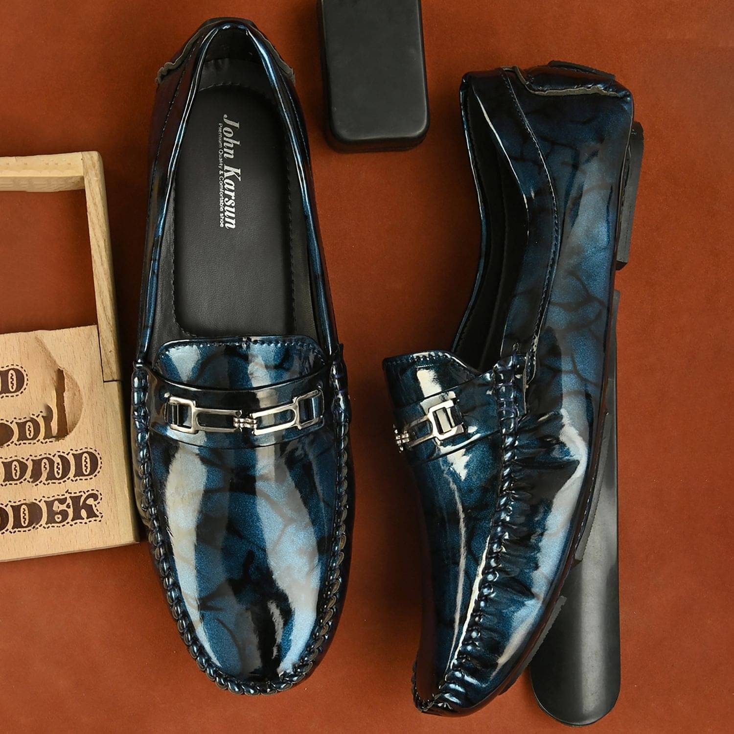     			John Karsun Blue Loafers
