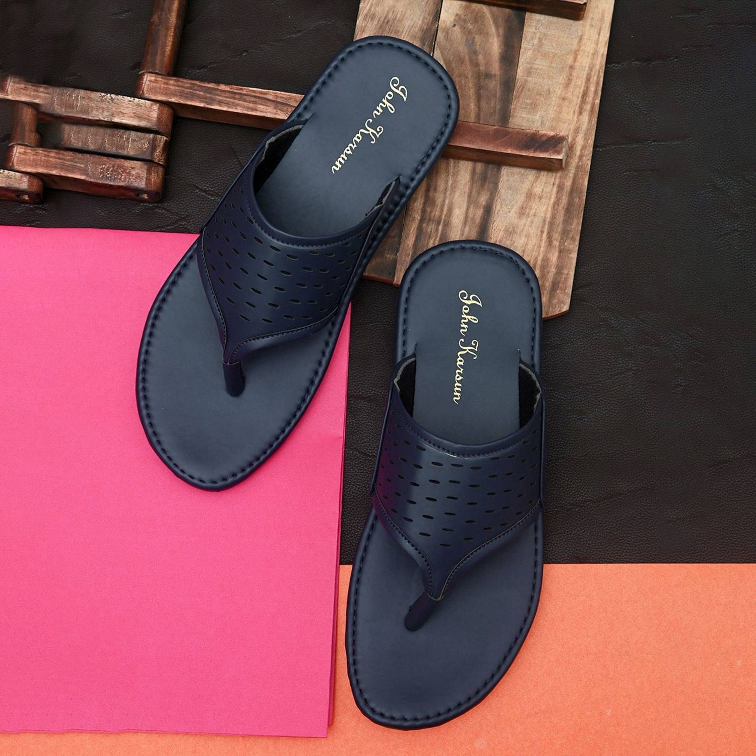     			John Karsun - Blue Men's Leather Slipper