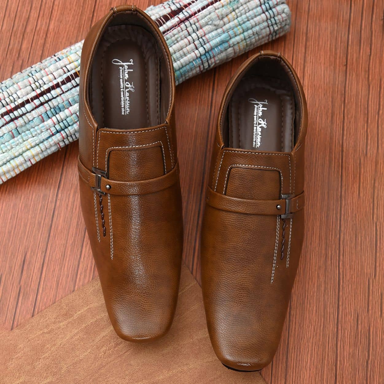 John Karsun Slip On Artificial Leather Tan Formal Shoes - Formal Shoes | Buy online on ZillyBuy