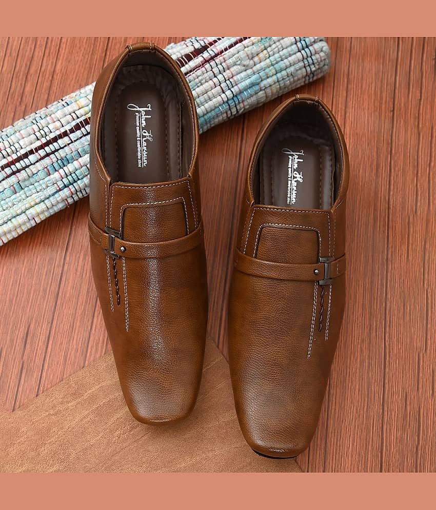 John Karsun Slip On Artificial Leather Tan Formal Shoes - Formal Shoes | Buy online on ZillyBuy