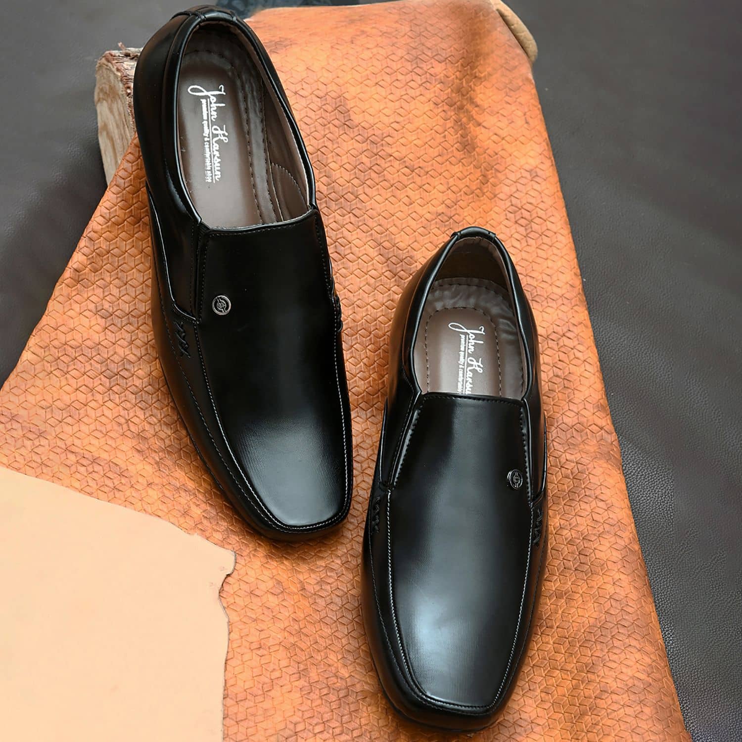 John Karsun Slip On Artificial Leather Black Formal Shoes - Formal Shoes | Buy online on ZillyBuy