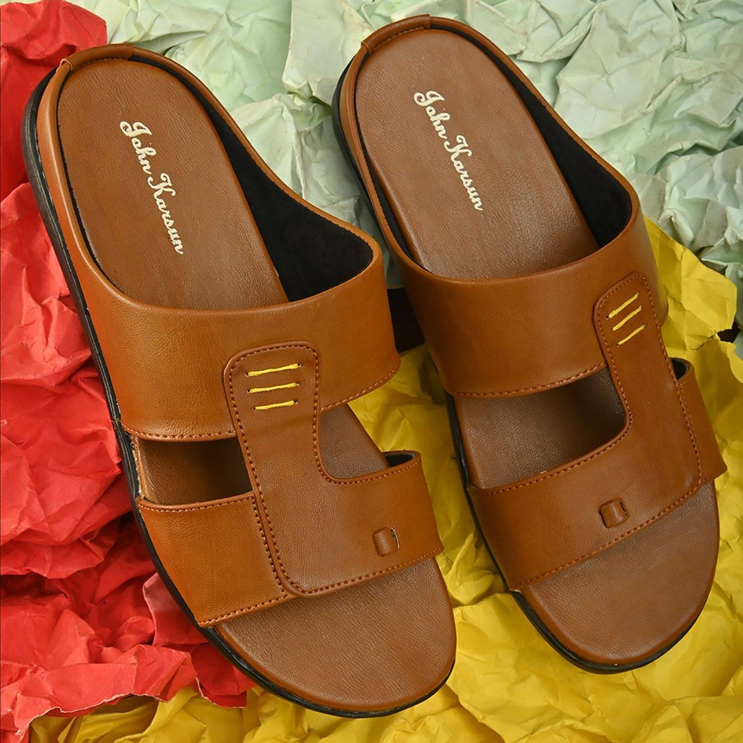     			John Karsun Tan Flip Flops