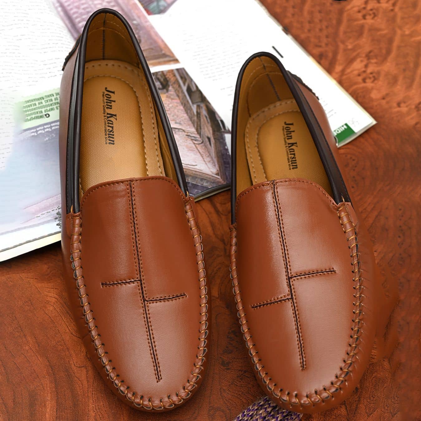 John Karsun - Tan Men's Slip on - Formal Shoes | Buy online on ZillyBuy