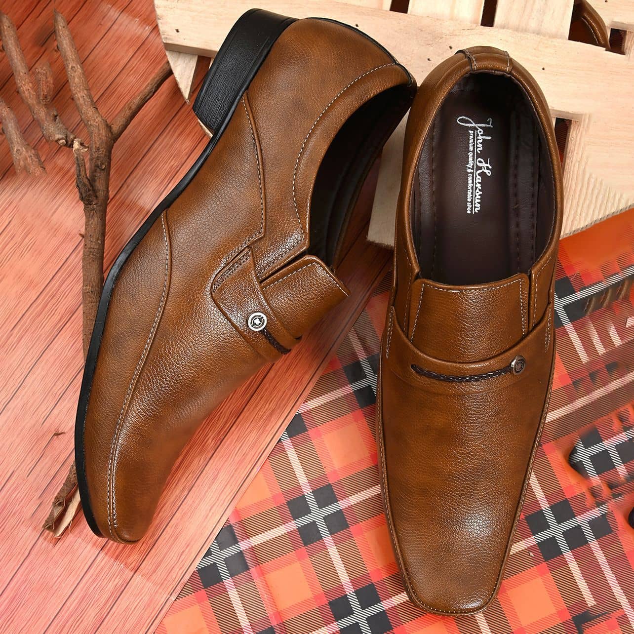 John Karsun - Tan Men's Slip On Formal Shoes - Formal Shoes | Buy online on ZillyBuy
