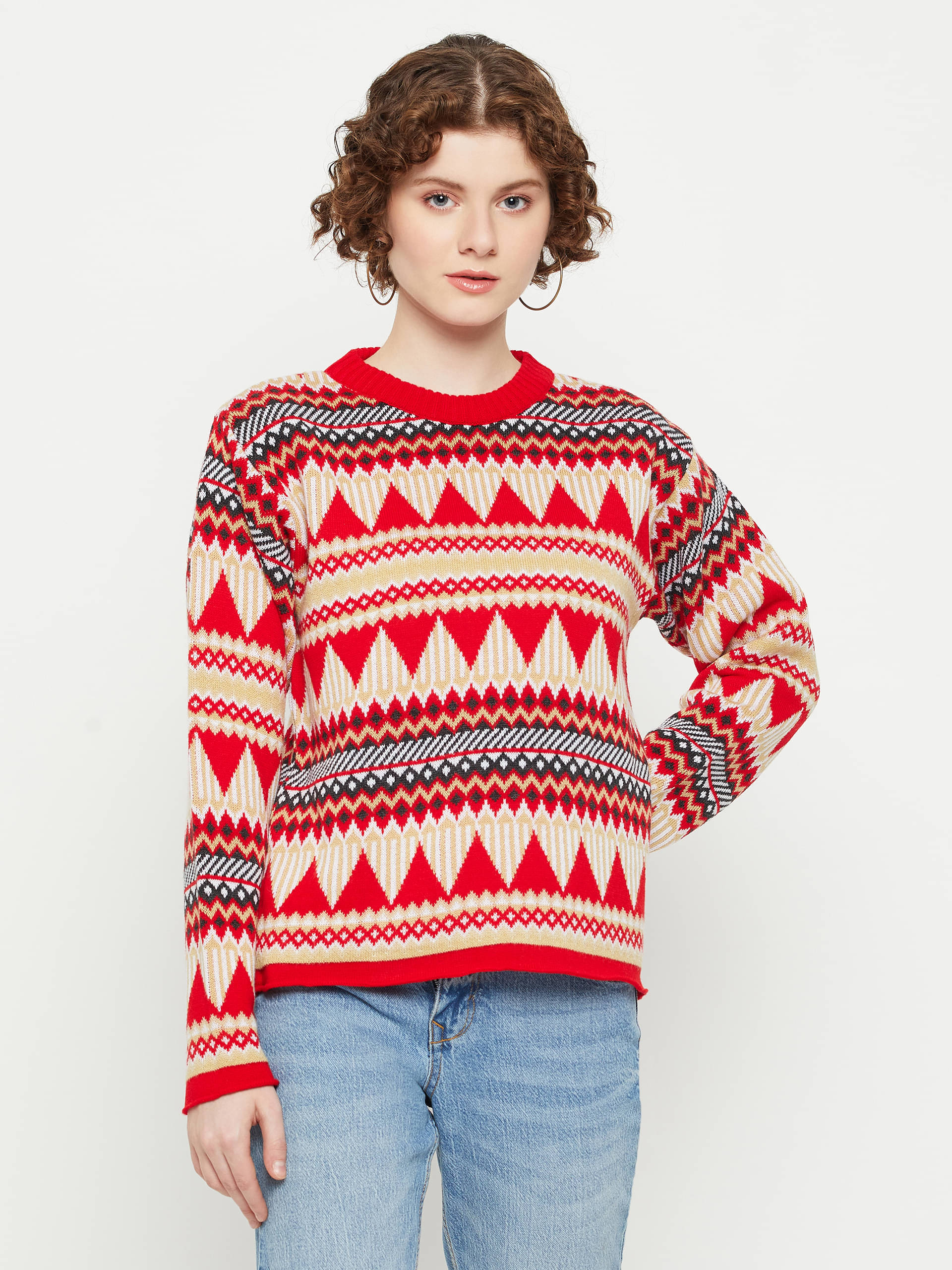     			KASMA Acro Wool Round Neck Women's Pullovers - Multi Color ( )