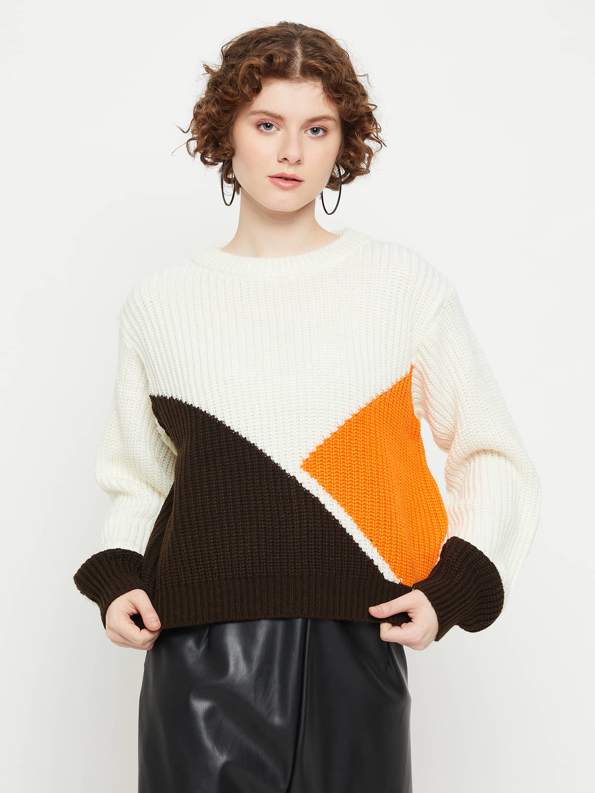 KASMA Women Acro Wool Round Neck Pullover ( White )     			KASMA Women Acro Wool Round Neck Pullover ( White )