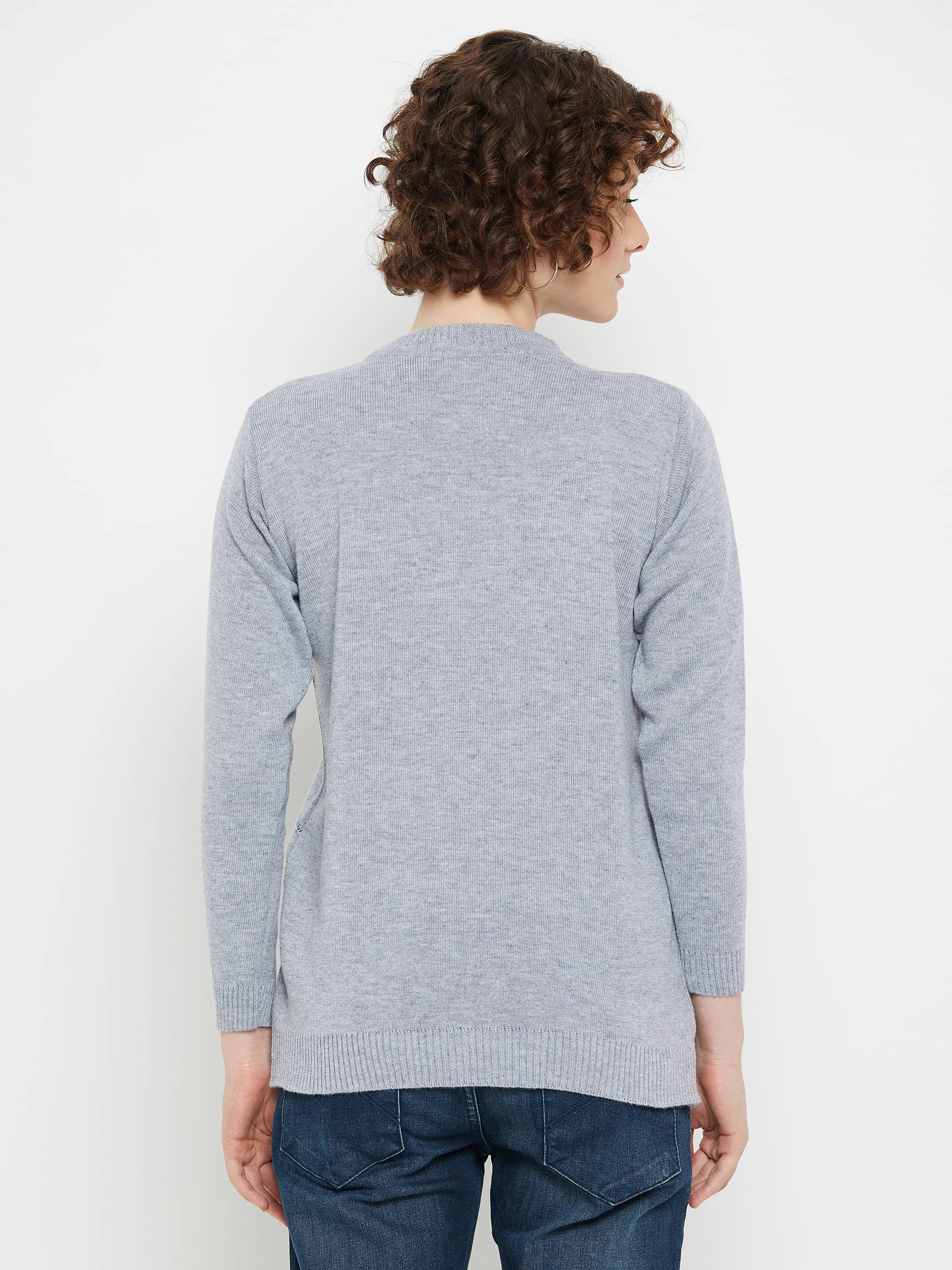 KASMA Women Acro Wool Round Neck Pullover ( Grey )     			KASMA Women Acro Wool Round Neck Pullover ( Grey )
