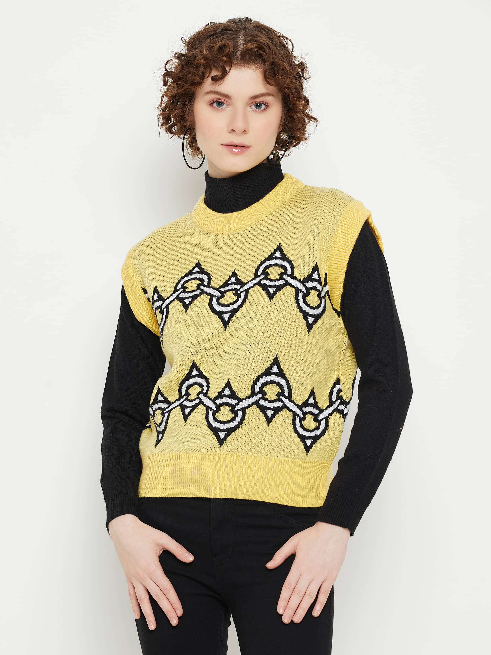     			KASMA Acro Wool Round Neck Women's Pullovers - Yellow ( )