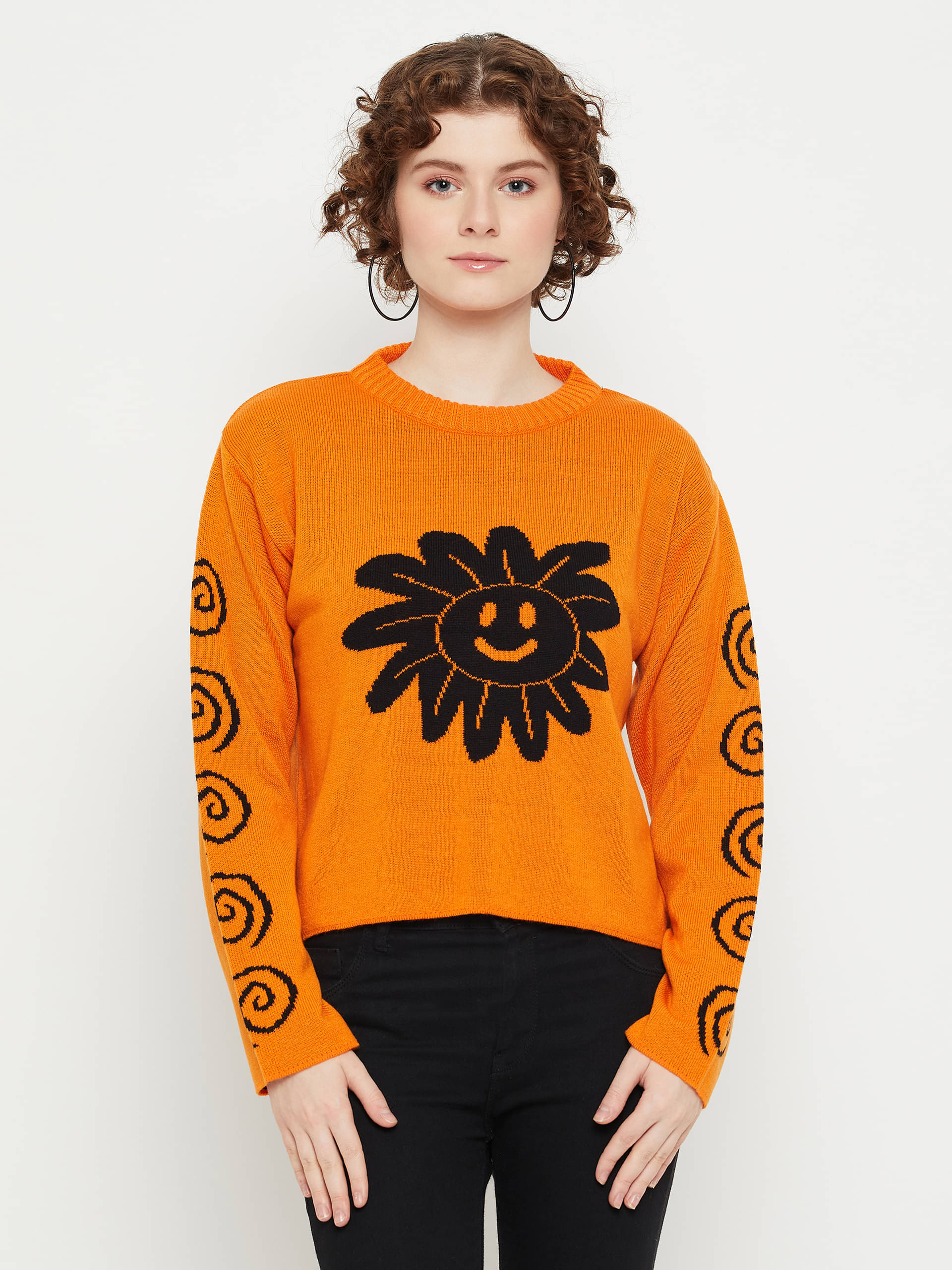     			KASMA Acro Wool Round Neck Women's Pullovers - Yellow ( )