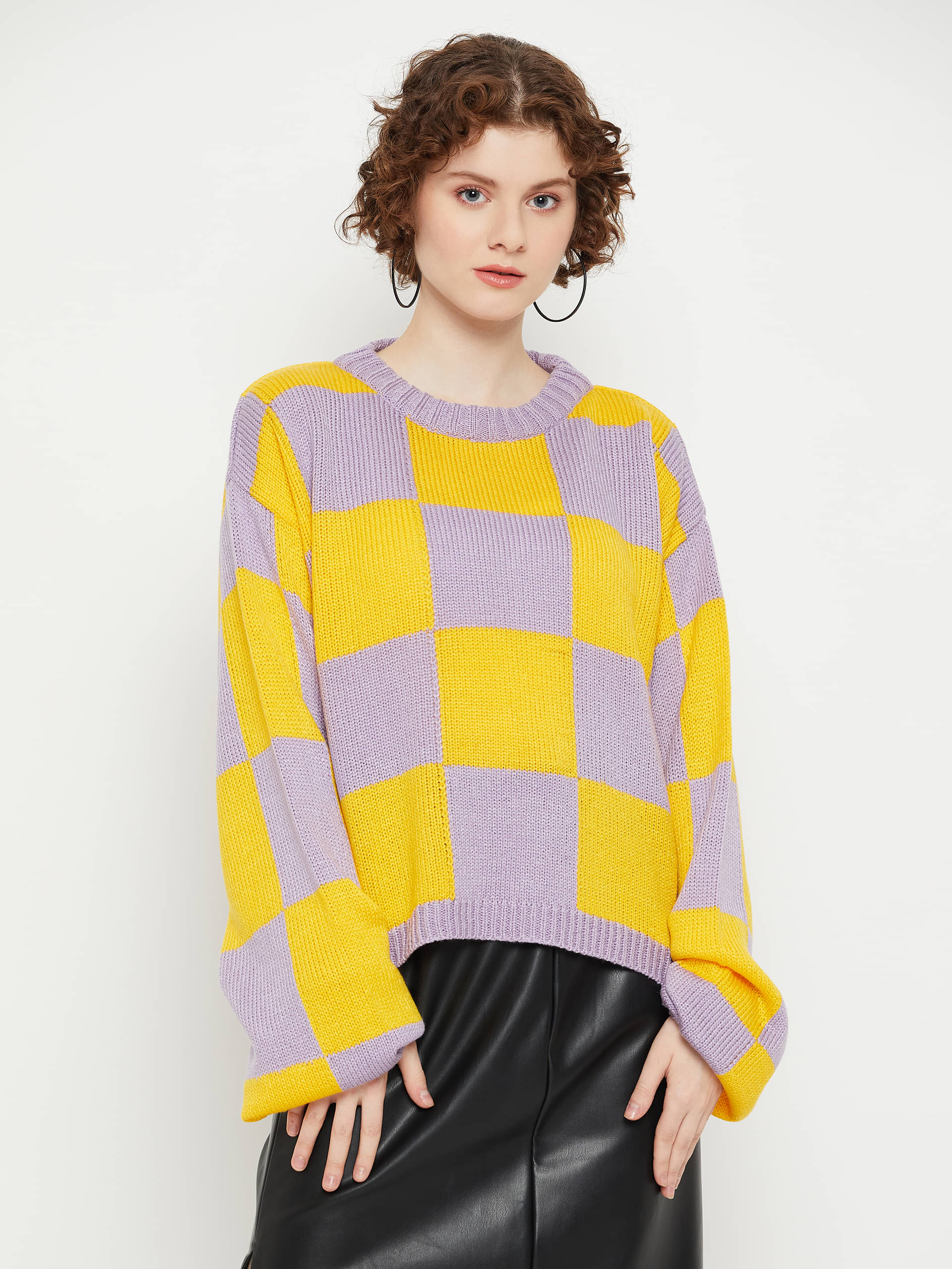     			KASMA Acro Wool Round Neck Women's Pullovers - Yellow ( )