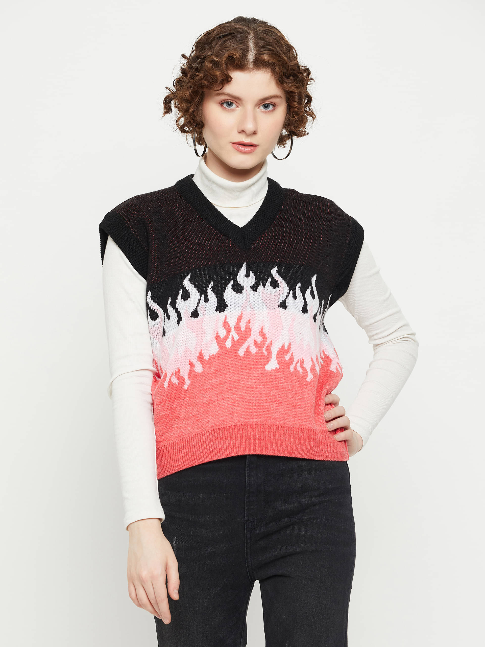     			KASMA Acro Wool V Neck Women's Pullovers - Multi Color ( )
