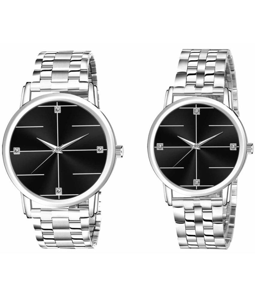     			Lorem - Silver Leather Analog Couple's Watch