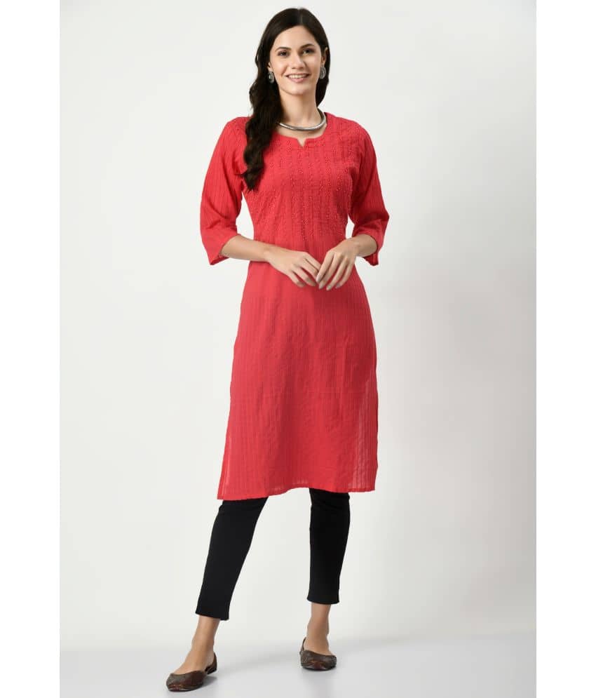 MAURYA 100% Cotton Embroidered Straight Women's Kurti - Red ( Pack of 1 ) - Kurtis, Tunics | Buy online on ZillyBuy