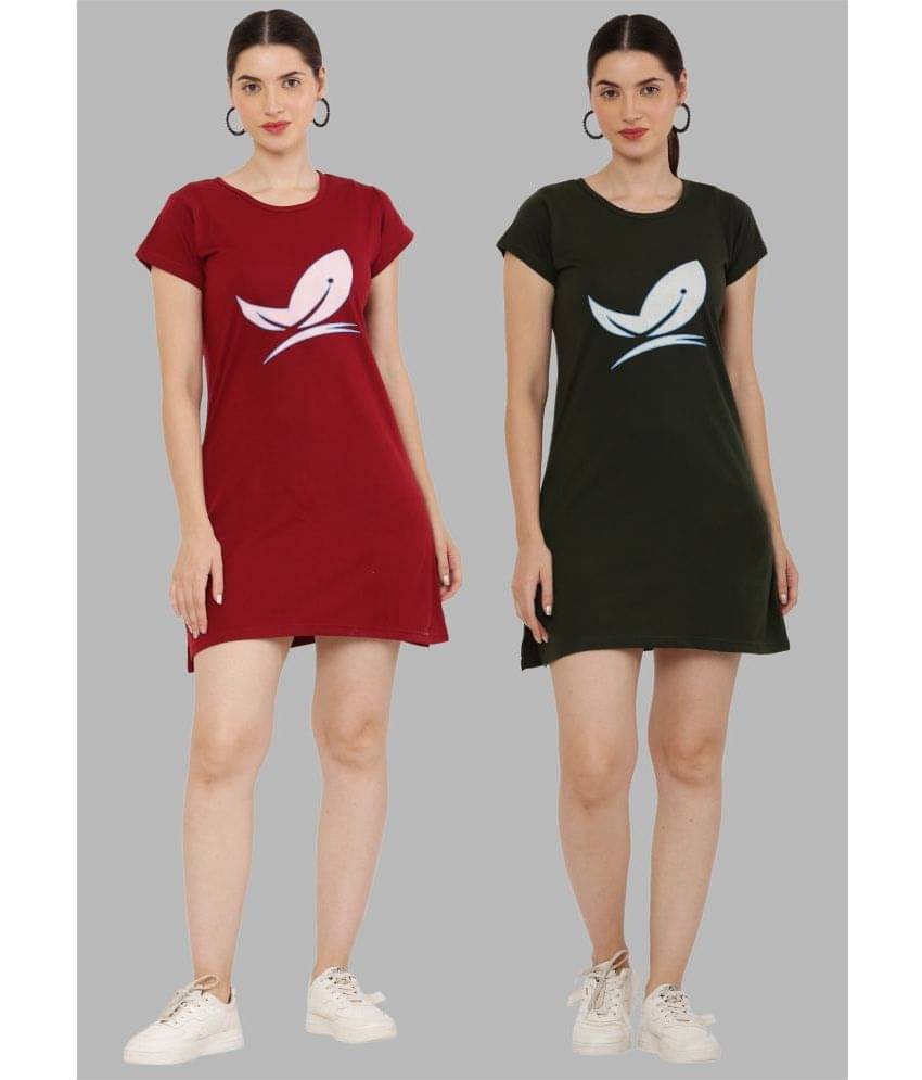 PREEGO - Multi Color Cotton Blend Women's Nightwear Night T-Shirt ( Pack of 2 ) PREEGO - Multi Color Cotton Blend Women's Nightwear Night T-Shirt ( Pack of 2 )