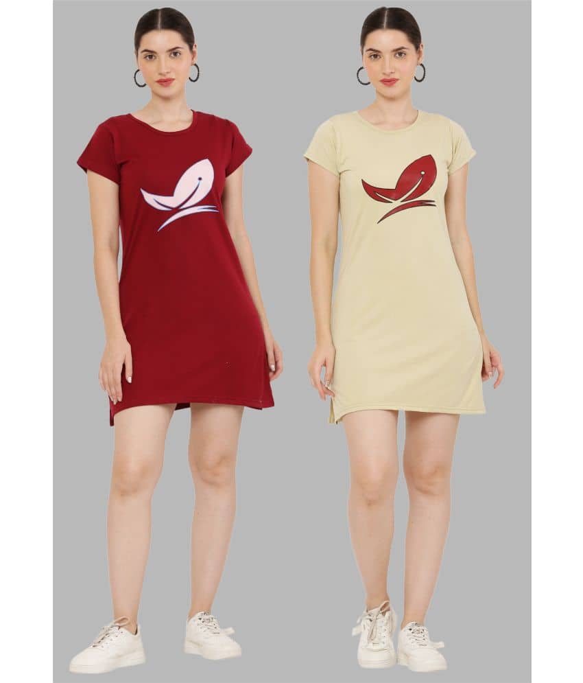 PREEGO - Multicolor Cotton Blend Women's Nightwear Night T-Shirt ( Pack of 2 ) - Nightwear & Loungewear | Buy online on ZillyBuy