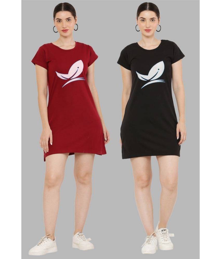 PREEGO - Multicolor Cotton Blend Women's Nightwear Night T-Shirt ( Pack of 2 ) PREEGO - Multicolor Cotton Blend Women's Nightwear Night T-Shirt ( Pack of 2 )