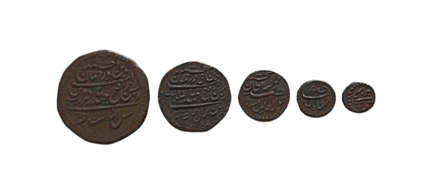 Rare Scarce Ancient Tipu Sultan Kingdom of Mysore State Set of 5 Coins     			Rare Scarce Ancient Tipu Sultan Kingdom of Mysore State Set of 5 Coins