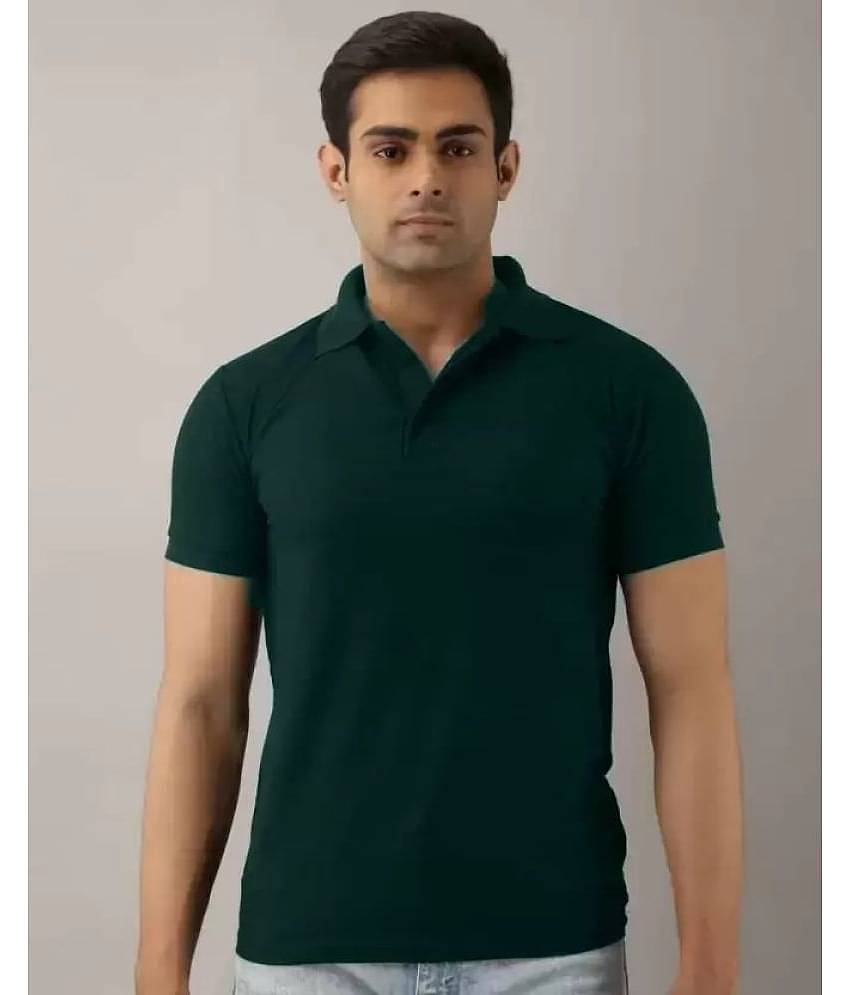 SKYRISE Pack of 1 Cotton Blend Slim Fit Solid Half Sleeves Men's Polo T Shirt ( Dark Green )