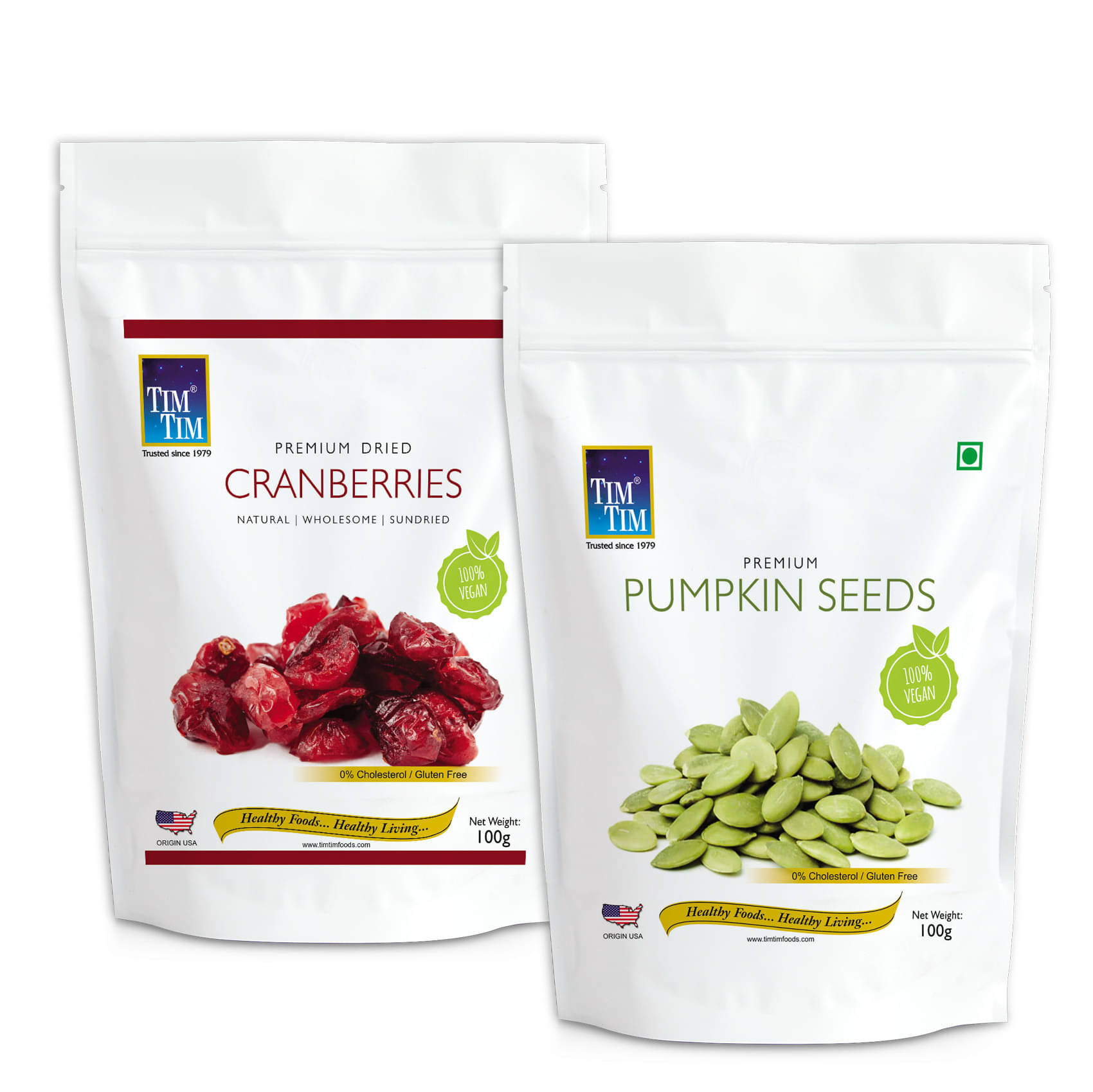Tim Tim Combo Pack Premium Cranberries, Pumpkin Seeds 100g x 2 | Dry Fruits Tim Tim Combo Pack Premium Cranberries, Pumpkin Seeds 100g x 2 | Dry Fruits